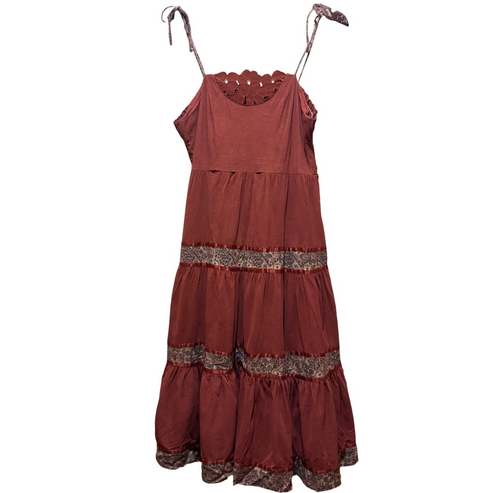Vintage 70s Young Edwardian Arpeja Tiered Midi Dress Eyelet Prairie‎ Peasant 9